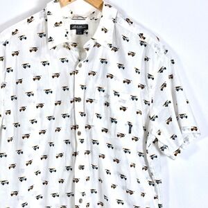 Eddie Bauer Mens Classic Fit Short Sleeve Shirt All Over Jeep and Canoe Print XL